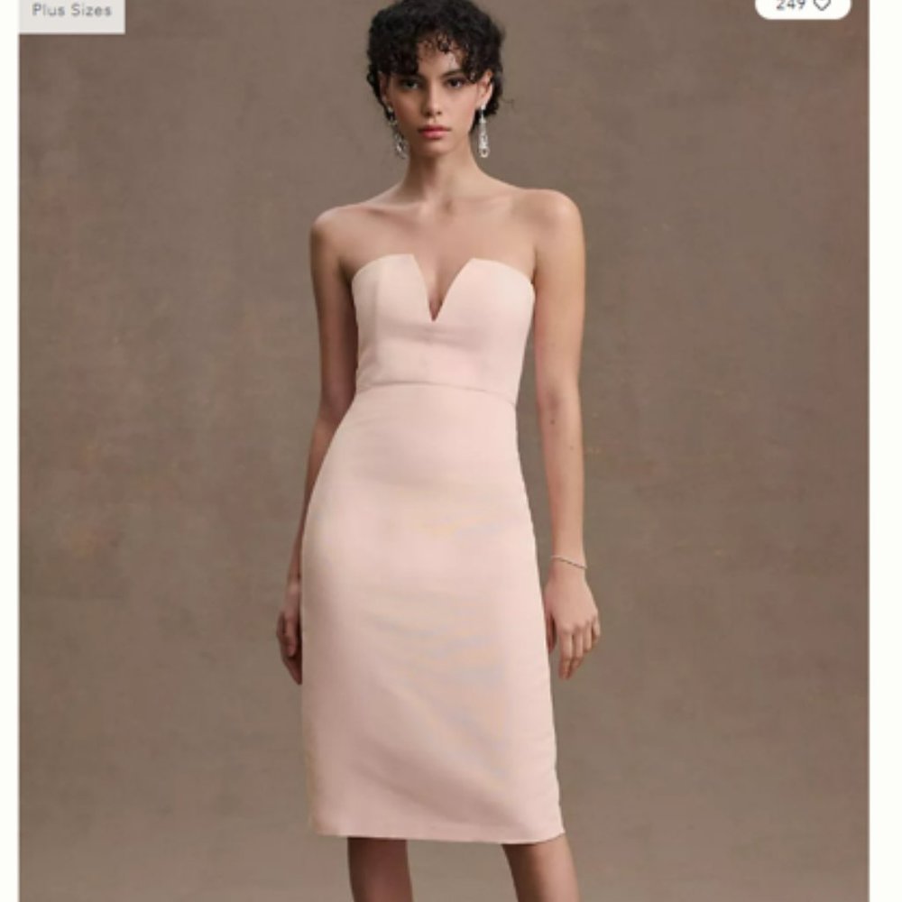 Brand New BHLDN Light Pink Nora Strapless Deep-V Taffeta Back-Slit Midi Dress